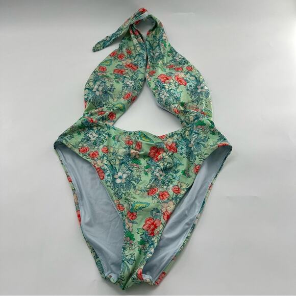 Victoria’s Secret Wrap Criss Cross One Piece Sexy Green Floral Swimsuit Women’s - Picture 2 of 10